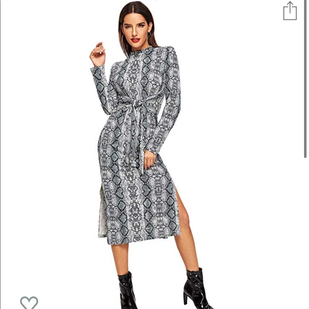 Women's Snakeskin Print Long Sleeve Tie Dress